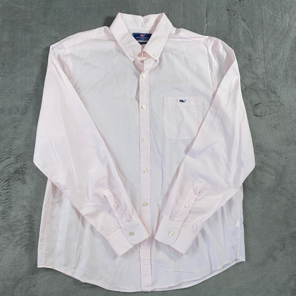 Vineyard Vine Button Down Men L Pink Slim Fit Tucker Shirt Striped Office Spring